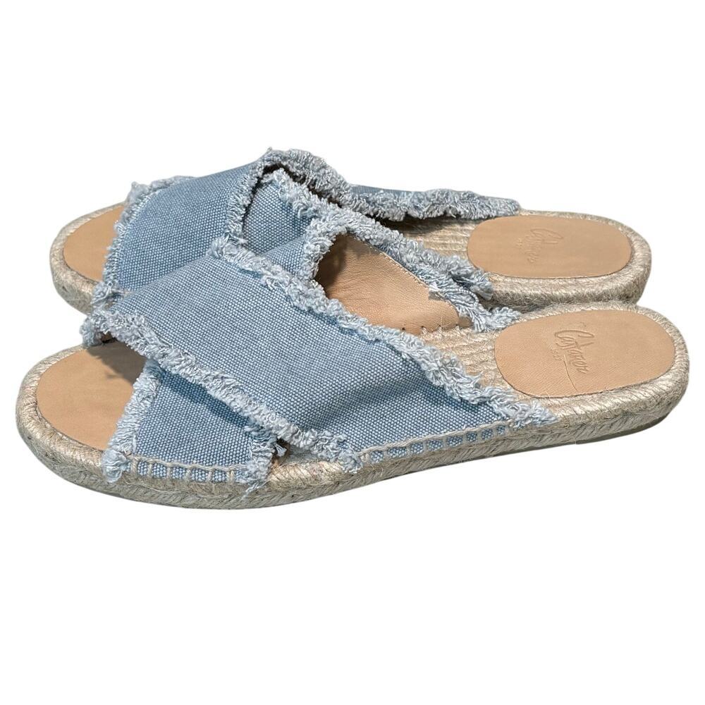 Castaner Palmera Canvas Blue Boho Slide Flat Casual Slip on Sandals Size 36